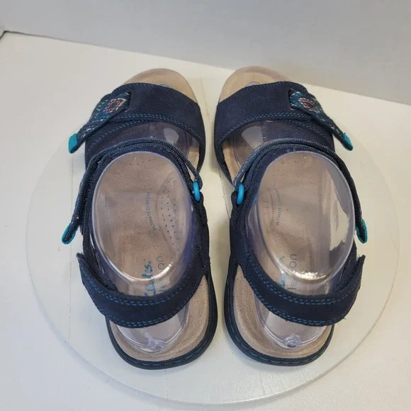 Clarks Flats Sandal Shoes Amanda Sprint Blue Suede Comfort Sporty Strap - Picture 7 of 14